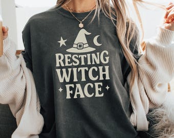 Resting Witch Face Halloween Shirt, Funny Spooky Season Fall Tee for Women, Cute Witch Hat Graphic T-Shirt, Sarcastic Witchy Vibes, Trendy