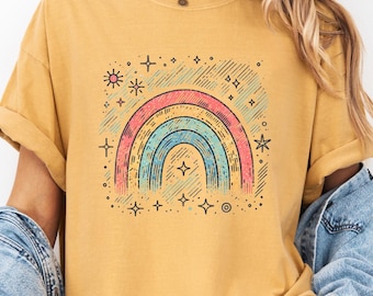 Boho-regenboogshirt, retro regenboog-T-shirt, schattig Pride-shirt, kleurrijk esthetisch T-shirt, LGBT Pride-cadeau, vintage Rainbow Lover-top, trendy shirt