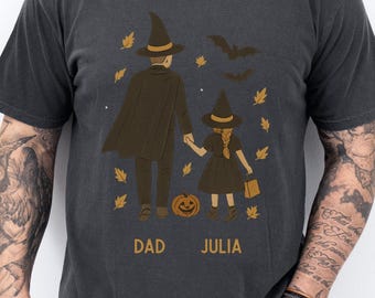 Personalized Dad and Daughter Halloween Shirt, Custom Witch Costume Family Tee, Matching Spooky Season Gift for Him, Best Fathers Day Shirt