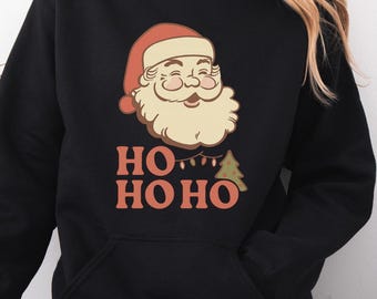 Ho Ho Ho Santa Christmas Hoodie, Funny Holiday Pullover with Santa Claus Graphic,Cozy Winter Hoodie for Women and Men,Festive Xmas Gift Idea