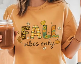 Camiseta "Solo ambiente otoñal", Camiseta de otoño "Colores cómodos", Camiseta retro de calabaza, Camiseta de otoño con estampado de leopardo, Conjunto de Acción de Gracias, Camiseta gráfica de otoño