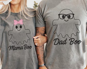 Mama Boo Dad Boo Couple Halloween Shirt Set – Cute Matching Ghost Family Shirts for Spooky Season – Fall Couple Halloween T-Shirt Idea