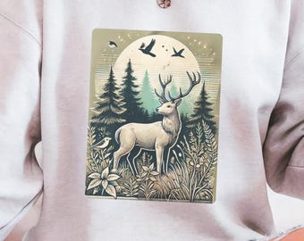 Vintage hertensweater, retro jacht ronde hals, trui natuurliefhebber, shirt buiten Wildlife, gezellige bosdieren trui, rustiek cabinezweet