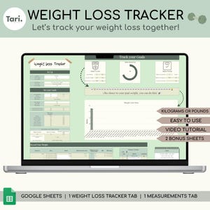 Spreadsheet voor gewichtsverliestracker, logboek lichaamsmetingen, weegtabel, dagboek voor gewichtsverlies, Google Spreadsheets, planner voor gewichtsverlies, gezondheidslogboek