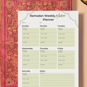 Druckbarer Ramadan Mahlzeitenplaner | Suhoor und Iftar | Wöchentlicher, täglicher & monatlicher Menü-Planer | Rezept-Veranstalter | Sofort Download