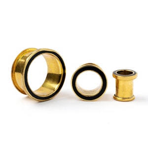 Golden ear tunnel with black rim, ear plugs gauges 4mm(6g)- 20mm(13/16’’), stretched ears boho plugs gauges, gauge jewelry, PRICE PER SINGLE