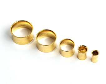 Bouchons tunnels dorés unis, bouchons d'oreilles étirés, calibre 4 mm (6 g) - 25 mm (1"), bouchons et tunnels, calibre Bijoux