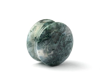 Moss Agate plugs, double flare stone plugs ear gauges sizes 6g - 1’’, organic natural plug tunnels, plugs and tunnels stone gauges jewelry