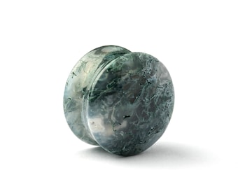 Moss Agate plugs, double flare stone plugs ear gauges 4mm (6g) - 25mm (1’’) plugs and tunnels stone gauges jewelry
