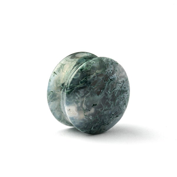 Moss Agate plugs, double flare stone plugs ear gauges sizes 6g - 1’’, organic natural plug tunnels, plugs and tunnels stone gauges jewelry