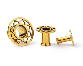 Geometric flower plug tunnels, plug earrings for stretched ears 4mm/6g-16mm/5/8'', plugs and tunnels, gauge Jewelry