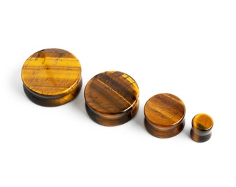Dilatadores de ojo de tigre, dilatadores de piedra de doble acampanado de 3 mm (8 g) a 26 mm (1,024”), dilatadores de dilatación naturales orgánicos, joyería