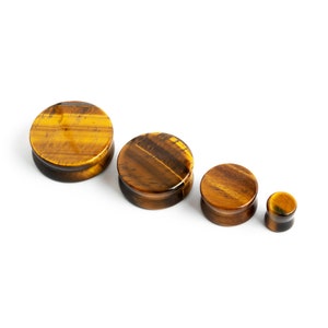 Tiger Eye plugs, double flare stone plugs ear gauges 3mm (8g) - 26mm (1.024”) organic natural plug tunnels, gauges jewelry, PRICE PER SINGLE