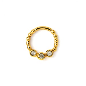 18k Gold plated Silver White Topaz Septum Ring, Tiny gold nose hoop septum ring 1.2mm(16g) tragus, daith, helix,gemstone gold septum jewelry