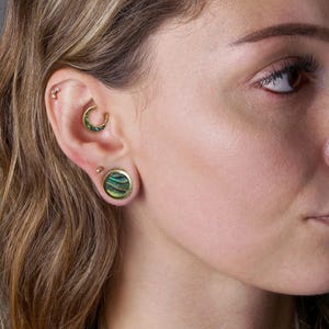 Golden plug earrings with Abalone, ear plugs gauges 8mm (0g) - 22mm (7/8’’), boho plugs and tunnels, gauge jewelry, PRICE PER SINGLE