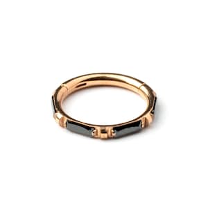 Rose Gold Septum clicker with black Onyx, 1.2mm/16g surgical steel hinged segment gemstone piercing ring, tragus, helix, cartilage, daith