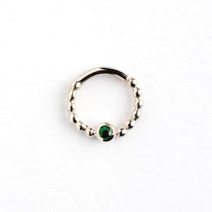 Sterling Silver Septum Ring with Green Onyx, tiny septum with gemstone, piercing ring 1.2mm (16g) tragus, helix, cartilage, daith, nose ring