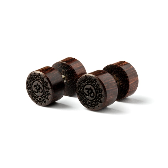 Lotus Mandala Om Wooden Fake Gauges Organic Wood Fake Plug
