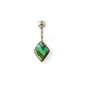 Rhombus Abalone shell belly button ring, 1.6mm/14g surgical steel belly bar, natural tribal naval ring, body piercing jewelry