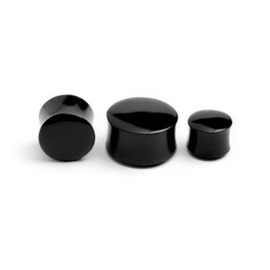 Black Agate plugs, double flare stone plugs ear gauges 4mm/6g-25mm/1&quot; organic natural plugs and tunnels, gauges jewelry, PRICE PER SINGLE