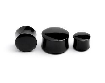 Black Agate plugs, double flare stone plugs ear gauges 4mm/6g-25mm/1" organic natural plugs and tunnels, gauges jewelry