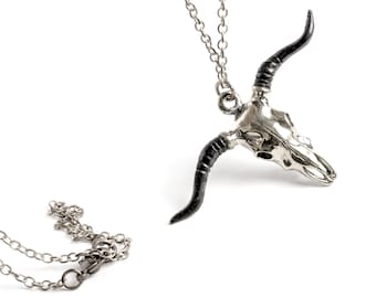Longhorn hanger ketting, handgemaakte buffel stier hoofd schedel ketting hanger, uniseks schedel sieraden, edgy alternatieve sieraden