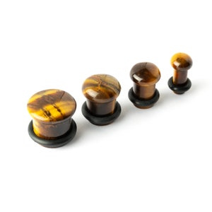 Tiger Eye plugs, single flare stone plugs ear gauges 4mm/0g-16mm/5/8’’ organic natural plug tunnels, stretched ear jewelry, PRICE PER SINGLE