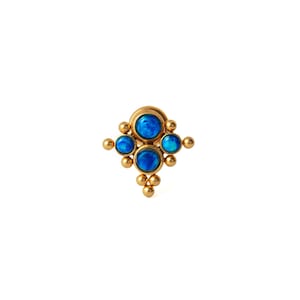 Shahee Blue Opal Labret, 1.2mm/16g gold surgical steel internally threaded screw on earring, helix, cartilage, medusa flat back earring