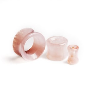 Rose Quartz tunnels, double flare stone tunnels gauges 4mm(6g) - 25mm(1&quot;) gemstone plugs and tunnels, stretched ear jewelry,PRICE PER SINGLE