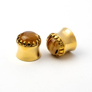 Tiger eye glass ear plugs, stretched ears plug earrings 10mm/00g - 16mm/5/8&quot; gauge earrings plugs & tunnels gauge jewelry, PRICE PER SINGLE