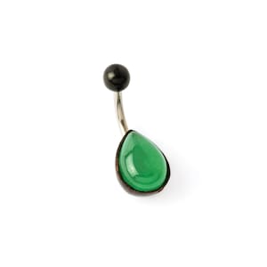 Wood & Green Aventurine teardrop belly button ring, natural 14g surgical steel belly bar with gem, naval jewelry, body piercing jewelry