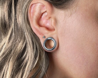 Ouroboros Sterling Silver Tunnels, snake plug tunnels gauges 8mm (0g) - 22mm (7/8”) handmade plug earrings, plug and tunnels gauge jewelry