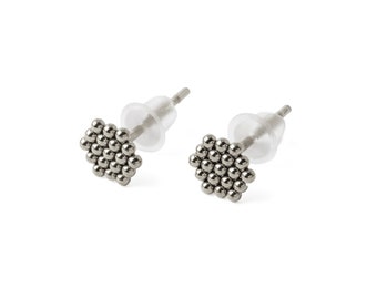 Dotted Hexagon Ear Studs, boucles d'oreilles en acier chirurgical, boucles d'oreilles géométriques minimalistes, boucles d'oreilles modernes pour elle, pour lui