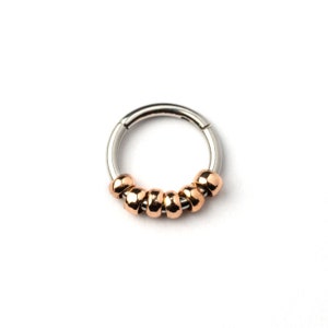 Hinged segment ring with rose Gold beads, surgical steel piercing clicker 1.2mm (16g) fit as septum ring, tragus, cartilage, helix,nose ring