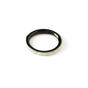 Black clicker ring with White Opal, surgical steel hinged segment piercing ring 1.2mm/16g, septum clicker ring tragus, helix, cartilage