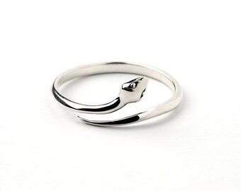 Silver Snake Wrap Ring, adjustable bypass ring, symbolic snake serpent ring, small dainty ring for women, rebirth infinity snake jewelry