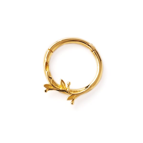 14k Gold Twig Septum Clicker Ring, scharnierende segment sierlijke septum ring 16g voor helix, tragus, daith, toren piercing ring, kraakbeen sieraden