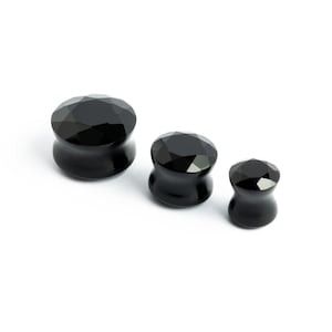 Faceted Black Onyx plugs, double flare stone plugs gauges 4mm (6g) - 16mm (5/8”) plugs and tunnels stretched ear jewelry, PRICE PER SINGLE