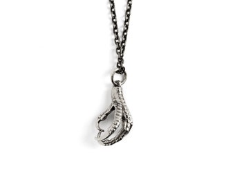 Sterling silver bird claw charm necklace tiny and dainty gothic pendant comes on a silver chain, edgy dark unisex jewelry