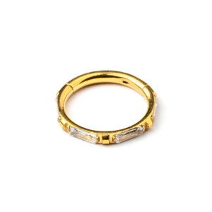 Gold septum clicker ring with Crystal Quartz 1.2mm/16g surgical steel hinged segment gemstone piercing ring, tragus, helix, cartilage, daith
