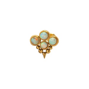 Brenna Golden labret stud with White Opal 1.2mm/16g surgical steel internally threaded screw on earring, cartilage, conch flat back earring