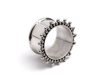 Sarika Silver plug tunnels, ethnic tribal gauge earrings 4mm/6g- 25mm/1’’ for stretched ears, gauge jewelry