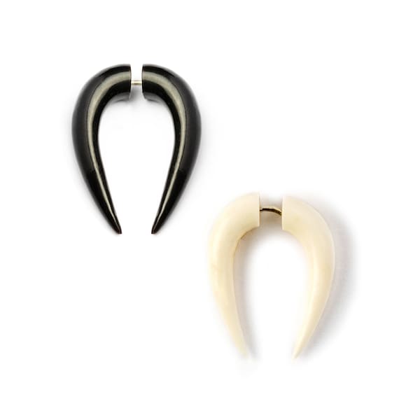 Tikanga fake gauges, bone and horn fake gauge earrings, horseshoe earrings, organic natural earrings, tribal alternative fake gauge jewelry