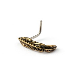 Bronze feather nose stud, antique gold surgical steel nose pin, dainty nose post nose huggie, handmade nose rings and studs nose jewelry