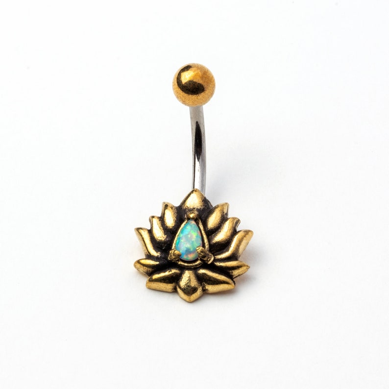 Most popular goods Lotus Flower Belly Bar with Opal, 316L surgical