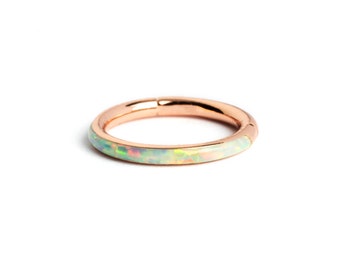 Rose Gold septum clicker ring with opal, surgical steel hinged segment ring 1.2mm/16g, 8mm, 10mm piercing ring, tragus, helix, cartilage