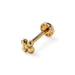 14k Gold Flower Labret Stud, internally threaded screw on back earring 1.2mm (16g), 8mm, flat back earring for tragus, helix, medusa, monroe