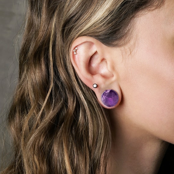 Double Flared Amethyst Stone Ear Gauges Tunnels Double Flared Amethyst Stone Ear Gauges Tunnels