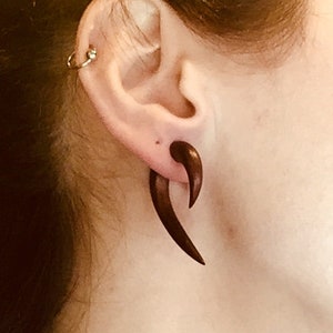 Matau wood earrings, Rosewood & Blackwood fake gauge earrings, tribal fake gauges, natural earrings, fake gauge jewelry PRICE PER SINGLE