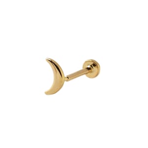 14k Gold Moon Labret, internally threaded screw on earring 1.2mm/16g, 8mm, crescent flat back stud earring for helix, conch, cartilage stud
